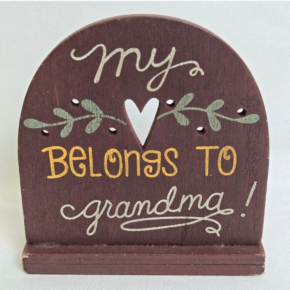 Hearthside Collection Wooden Tealight Candle Holder, My Heart Belongs To Grandma